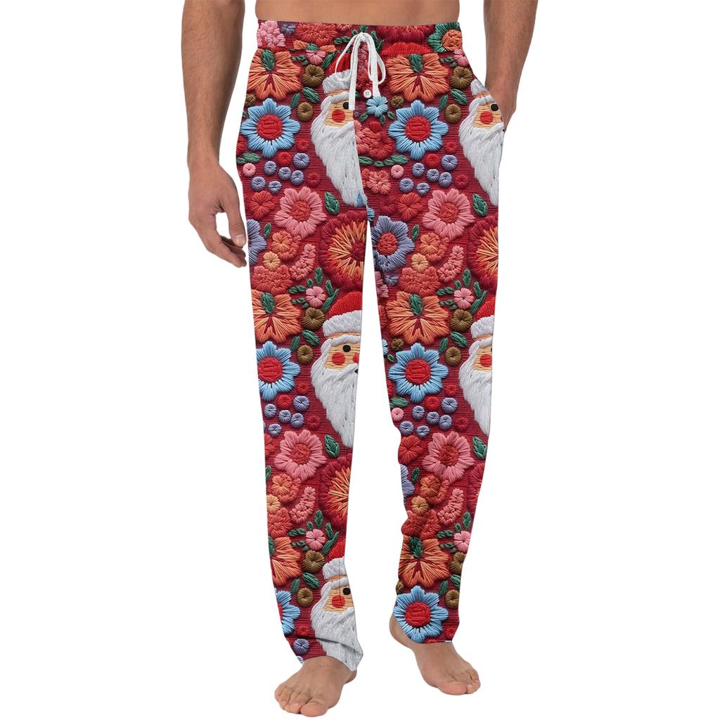 Men's Christmas-Printed Pocket & Sleep Pants | Soft Cotton Blend, Elastic Waist