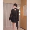 V-neck Black Dress for Women, New Summer Vintage Short Pleated Gradient Chiffon Skirt, Designed To Cover Tummy Trends