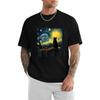 Starry Night Cat Print Tshirt Men Fashion Retro Round Neck Short Sleeve Womens Streetwear Loose Base Layer Cat Lover TShirt