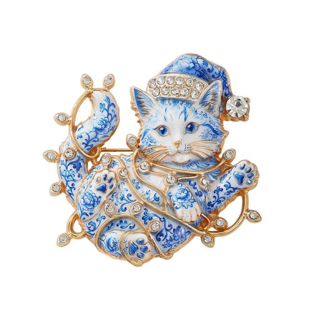 Enamel Rhinestone Brooch Dog Christmas Crystal Pins Fashion Xmas Jewelry Party