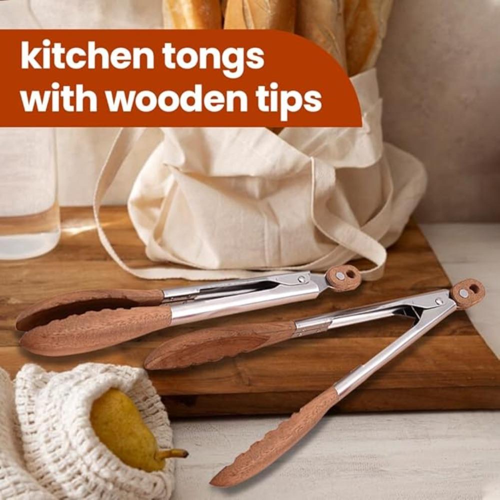 Stainless Steel Handle BBQ Grilling Tong Wood Head Barbecue Clips Food Clamp  Salad