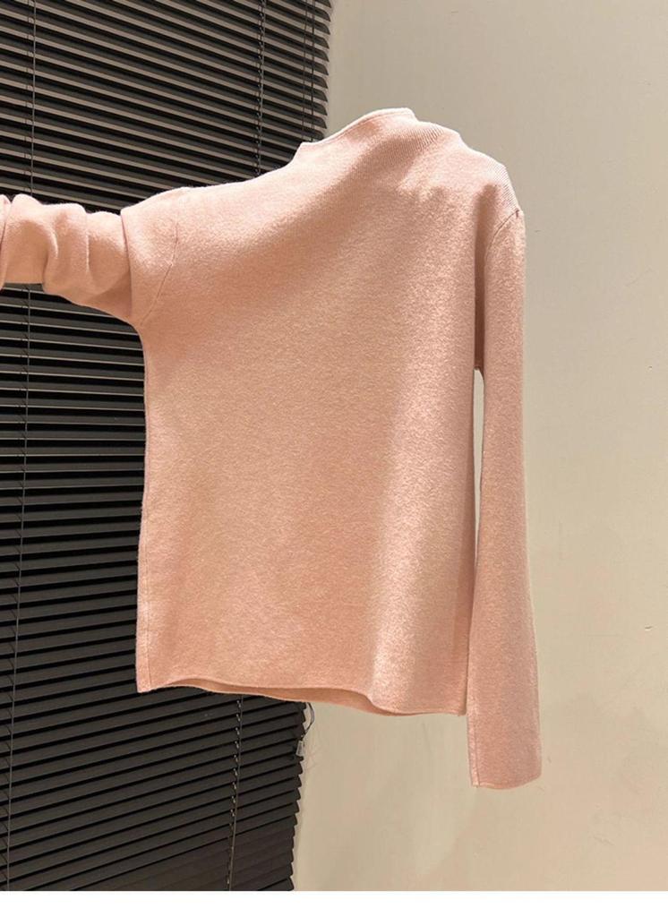 Women's Luxury Slim-Fit Stand-Up Collar Sweater – Soft Knit Long-Sleeve Base Layer for Autumn/Winter