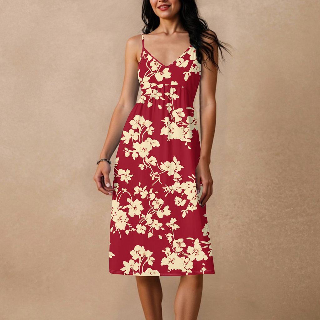 Women's Spaghetti Strap Backless Bow Loose Casual Beach Holiday Dress Sundress