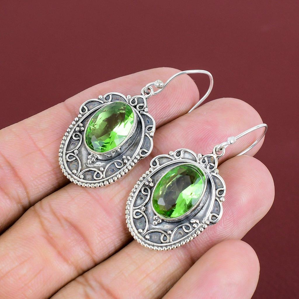 Faceted Green Amethyst Earring Real Gemstone Earrings 925 Sterling Silver Earring Handmade Jewelry Vintage Dangle Earring Anniversary Gifts