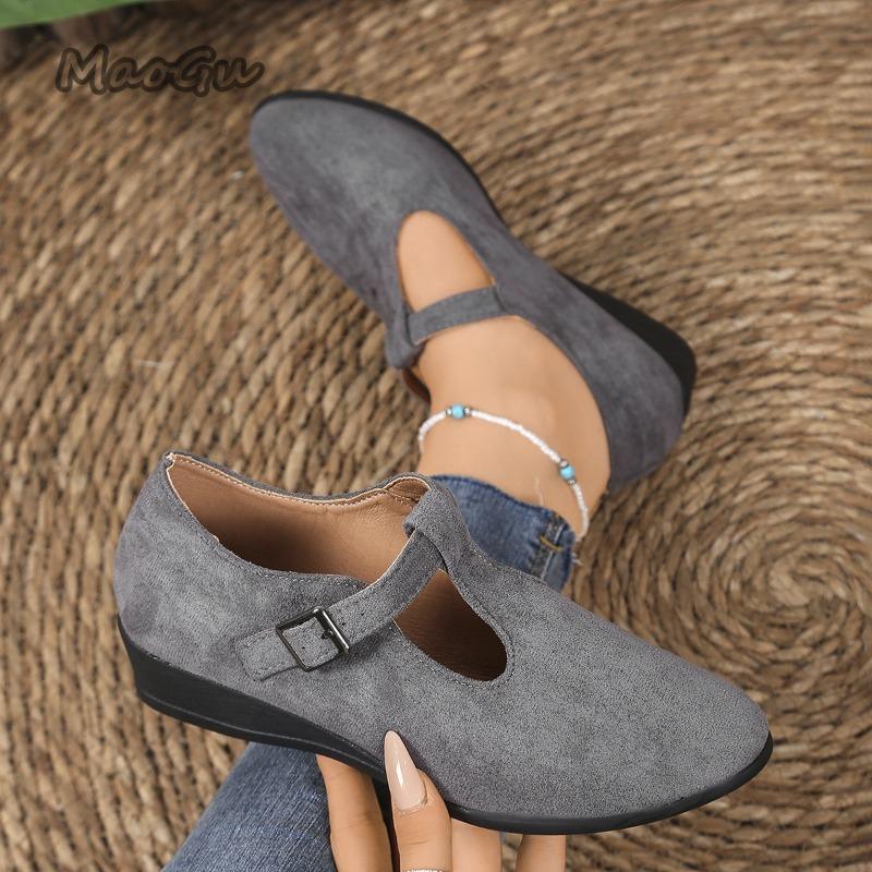 Mode Größe 36-43 Einfarbig Damen Mid Heel Pumps Schnallenriemen Bequeme Schuhe Herbst Lässige Keilabsatzschuhe Elegant Zapatos De Mujer