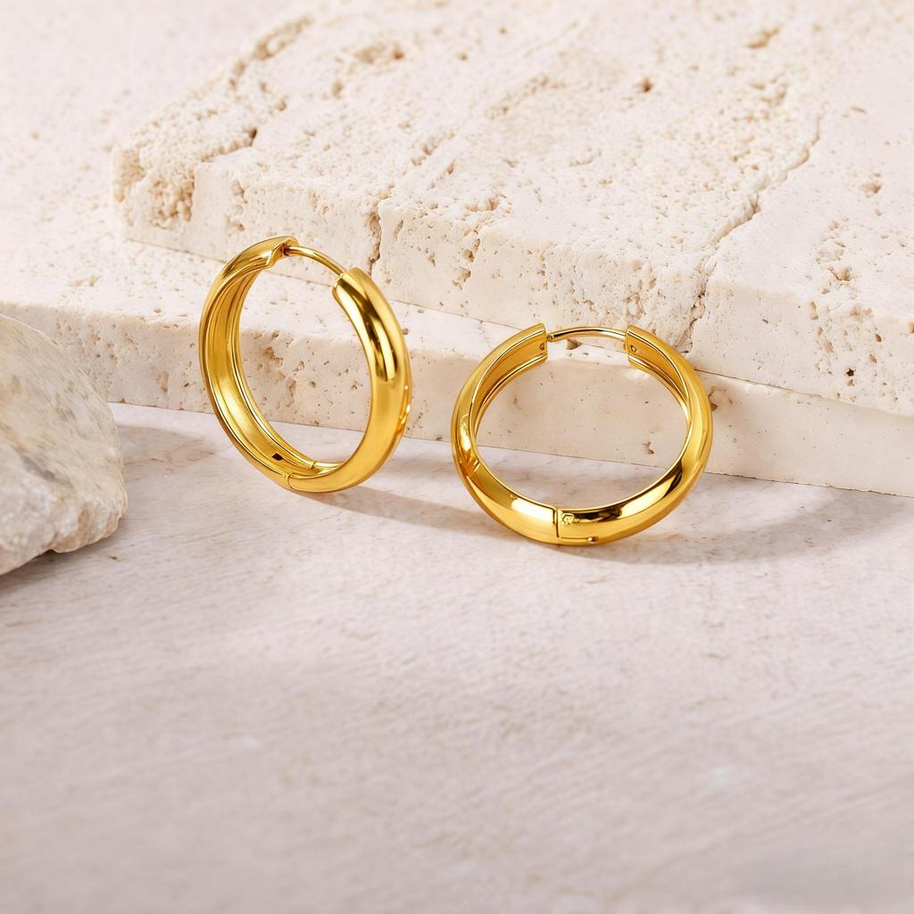 Elegant Titanium Steel Hoop Earrings for Women - Lightweight, Luxurious, Round & Colorfast Accessories