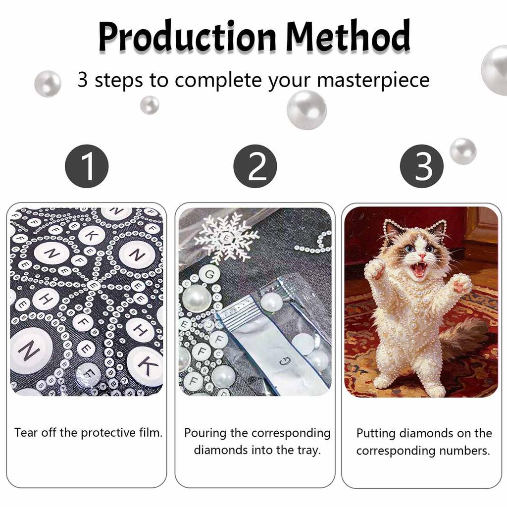 Stretched Frame Pearl Art Kit Cute Ragdoll Cat Pattern DIY Sparkling Bead Canvas Relaxing Hobby Gift for Handicraft Lovers Unique Home Decor
