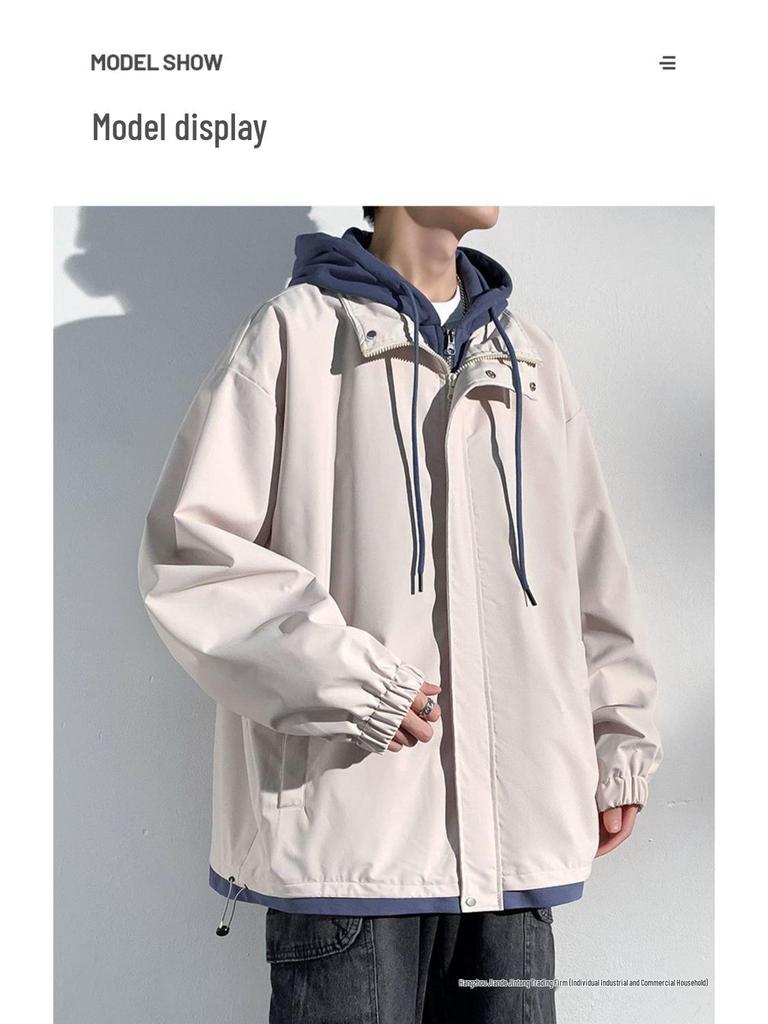 Men's Hooded Cotton Two-Piece Jacket for Spring/Autumn - Casual, Loose, Plus Size & Trendy