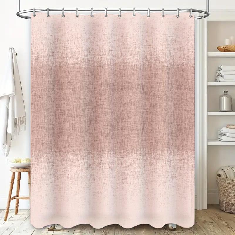 Soft Pink Ombre Shower Curtain With Linen Texture, Perfect For Bathrooms Home Decor Washable Fabric