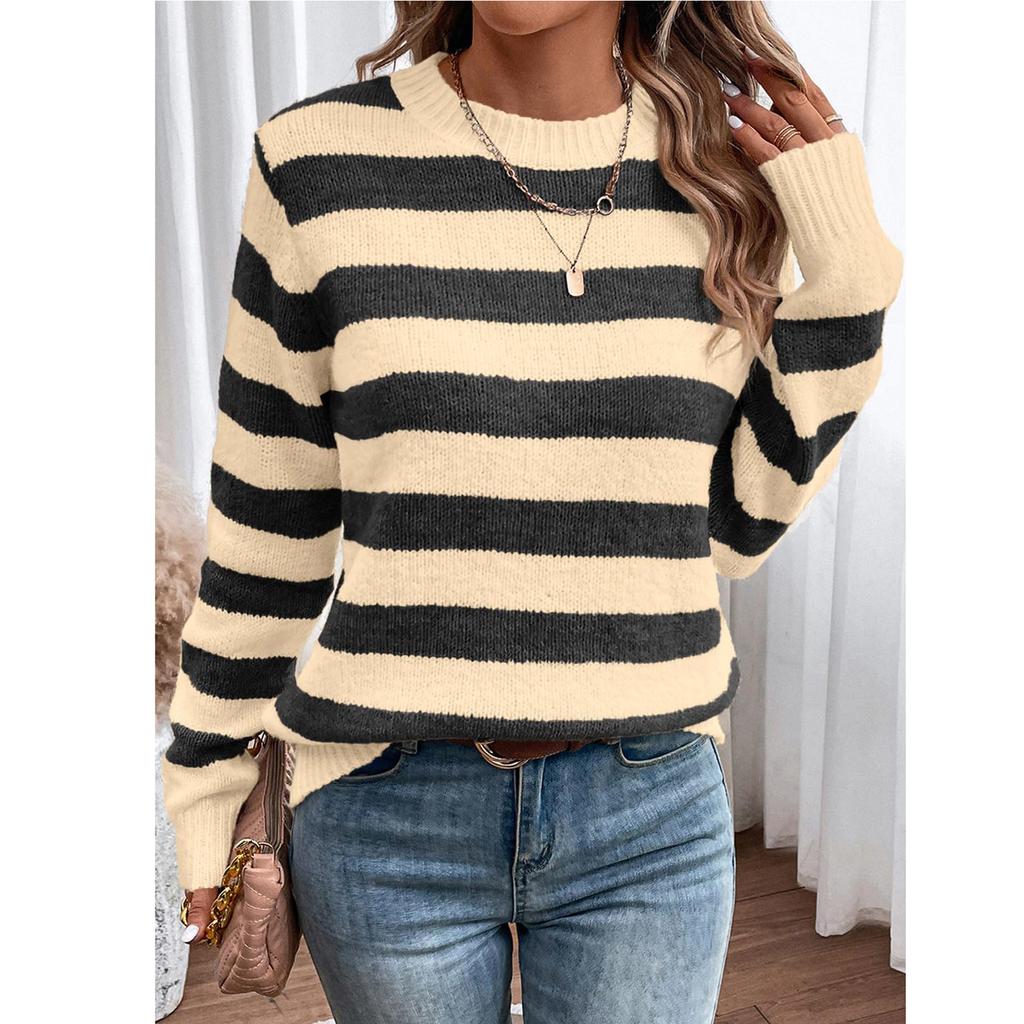 Sweaters For Women R-neck Striped Cute Color Block Fall Winter Knitted Pullover Tops