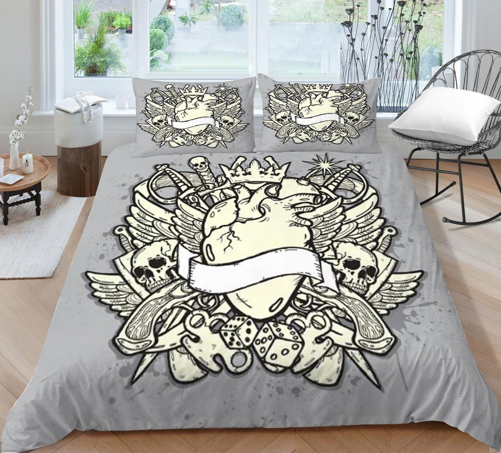 Bed Cover Home Bedclothes Bedding Set 2/3pcs 3D Skull Printing Microfiber Washable Bed Quilt Cover Set