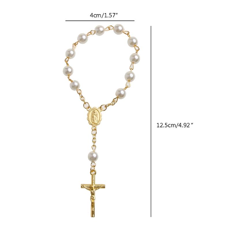 NIEUW Katholiek Kruis Vingerketting Mini Rozenkrans Vinger Doop Rozenkransen Nep Parels Armband voor Doopsuiker Doop