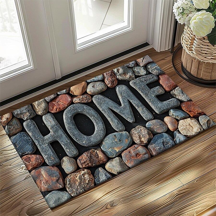 Stone Pattern Doormat Visual Trap Floor Mat Non Slip Cobblestone Design for Doorway Entryway Kitchen Indoor Outdoor Doormat