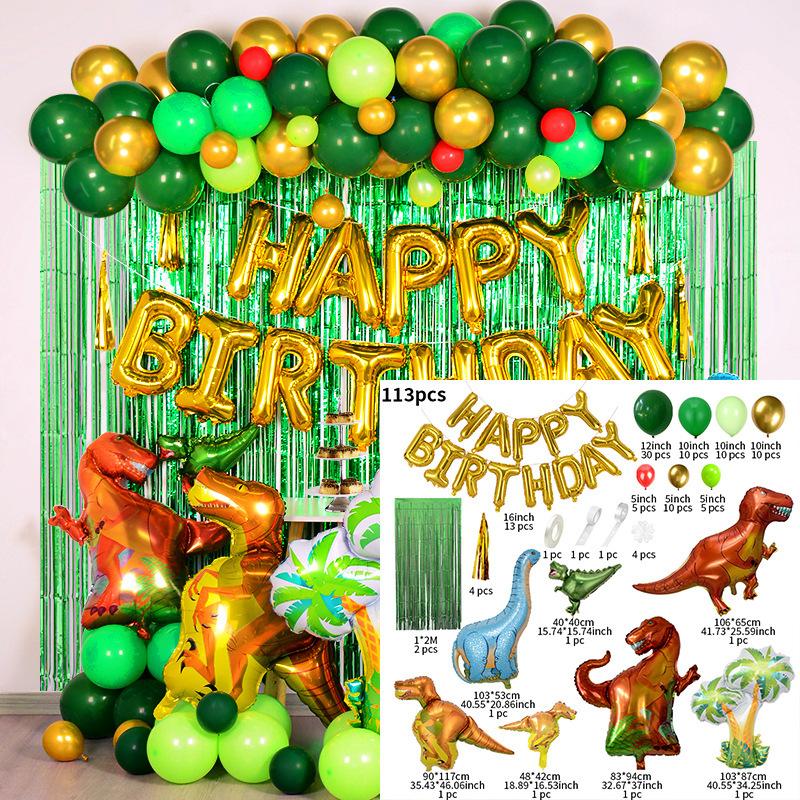 Dinosaur balloon set Arch for children's birthday  dino theme party Foil ballons  tinsel curtain tassel background decoration
