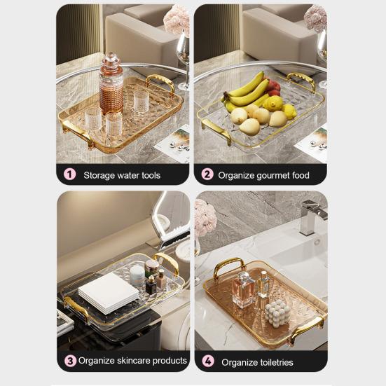 Clear Serving Tray with Handles Multipurpose Fruit Snack Dessert Platter for Home Parties Stackable Decorative Storage Tray Kitchen Organizer