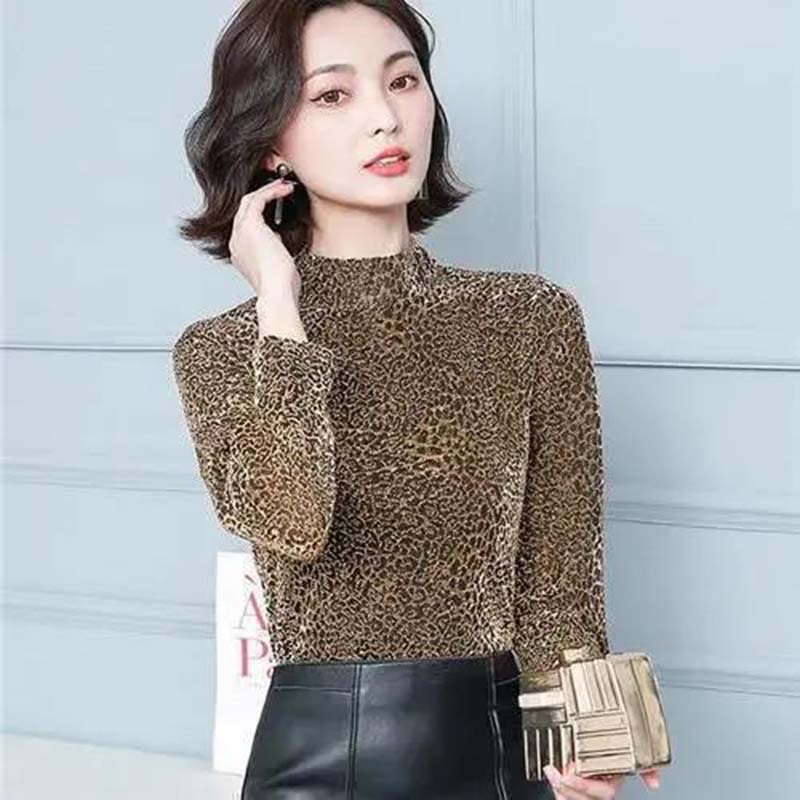 Women's Spring and Autumn Loose Bottoming Shirt Half Turtleneck Long Sleeve All-match Top