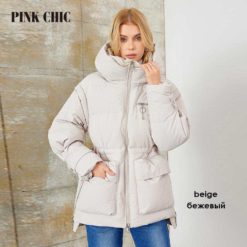 

PINK CHIC 2025 Новое зимнее пальто Женские пуховики Высокое качество Темный теплый шнурок с капюшоном короткая версия Парка Женская W6651 XL