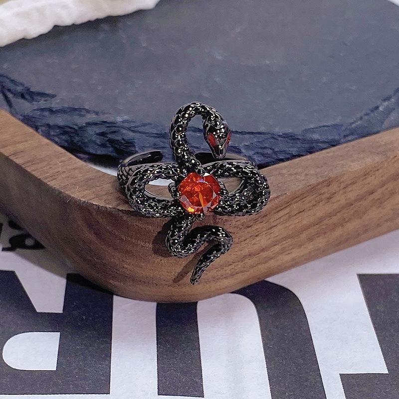 Dark Series Personality Trendy Cool Love Open Ring Irregular Inlaid Zircon Punk Retro High Sense Ring Woman