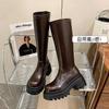 Black Thick-soled Heightening Boots for Women, But Knee-high Knight Boots, Thick Heel for Small Men, Long Tube, Thin Boots, Non-slip.