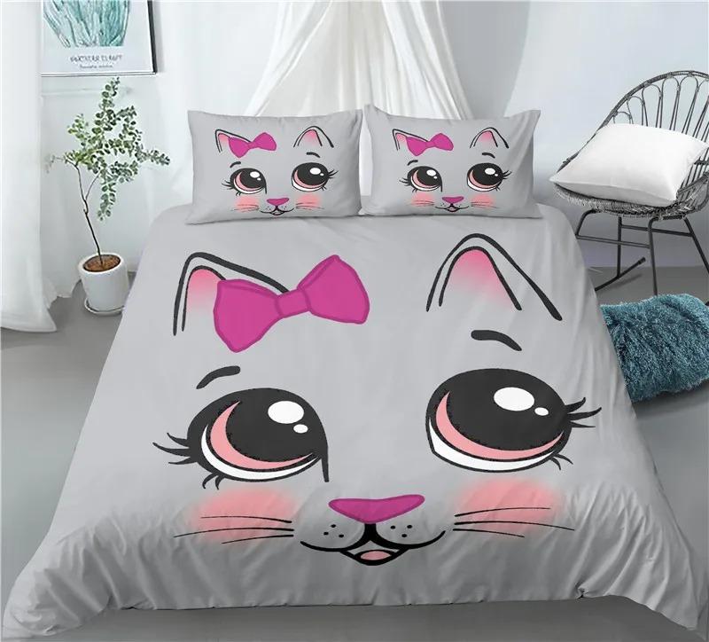 Kids Cat Duvet Cover Queen Size,Cartoon Kitten Sleeping on Crescent Moon Stars Night Dreams Polyester Comforter Cover for Kids