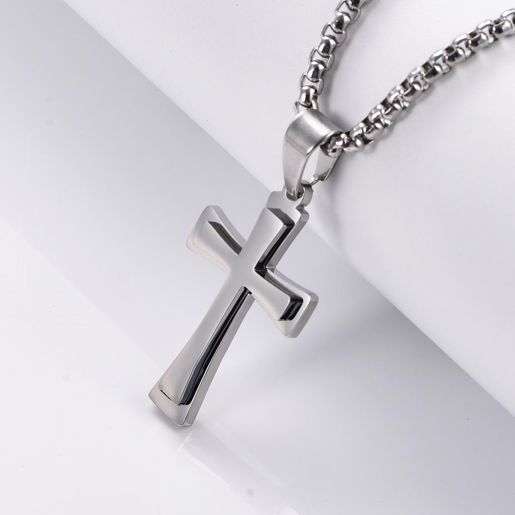 Vintage Stainless Steel Cross Pendant Necklace Punk Fashion Biker Men's Chain Necklace Jewelry Gift