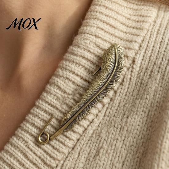 Bronze Safety Pin Vintage Pin, Large Feather Bird Leaf Flower Lapel Brooch Men Women for Coats, Jackets, Hats, Bags