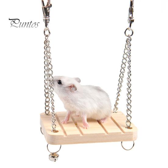 Wooden Hanging Swing Hammock Hamster Squirrel Parrot Pet Chain with Bell Toy