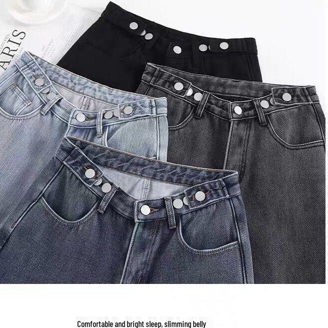 Women's Light Blue Fleece-Lined Wide-Leg Jeans - Winter New Straight-Leg Warm Pants for Students