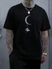 Unisex Black Crew Neck Tee Astronaut Moon Swing Print Oversized Short Sleeve Unisexs Summer Streetwear Casual Daily Basic Wear Top