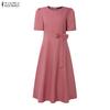 ZANZEA Women Casual Round Neck Summer Short Sleeve Dress