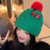 Bow Red Knitted Woolen Hat Warm Thickened Brimless Cap Fashion Big Pullover Hat  Girls