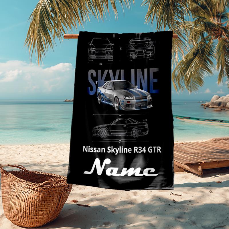 Custom Name Ultra-Soft Beach Towel with Racing Theme,Ideal for Pool - Camping, Diving - Perfect Travel Essential, Vibrant Beach Towel.