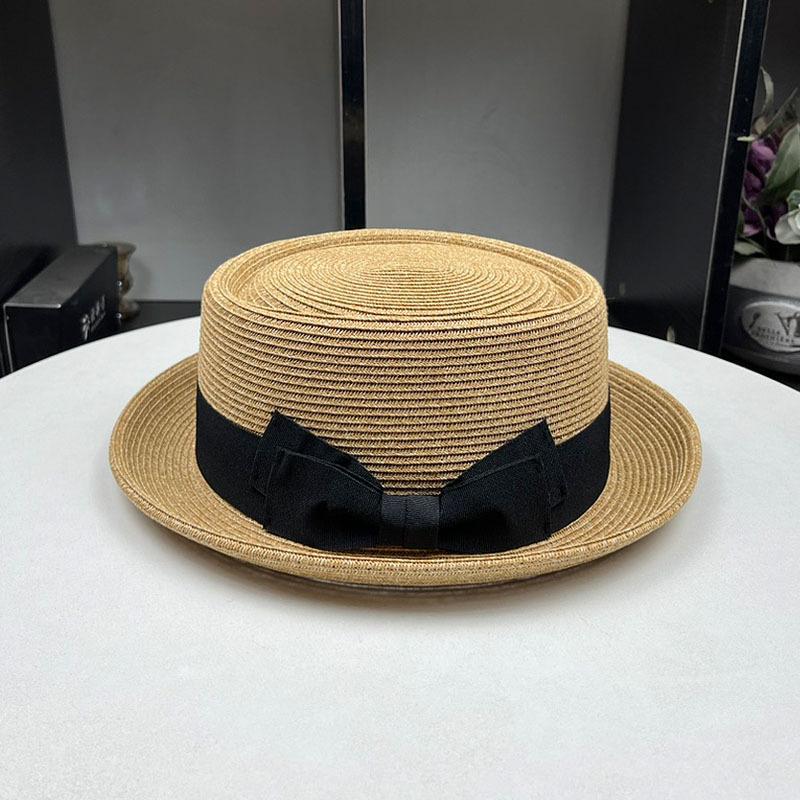 INS new Internet celebrity fiber grass flat top hat curled edge sun protection UV British top hat small brim straw hat sunshade women