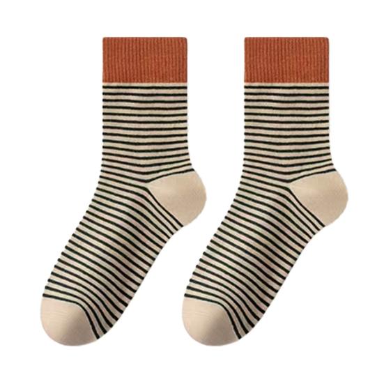 

Women Retro Striped Socks Color-Block Fine Stripes Crew Socks Breathable Casual Cotton Socks for Sports Daily Errands Commuting