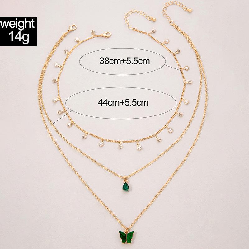 Emerald Gem Temperament Versatile Multi-layer Bow Necklace, Light Luxury Diamond-set Love Flower Necklace