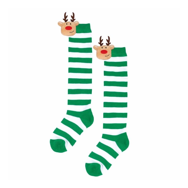 Winter Children's Stockings Striped Christmas Elk Doll High Tube Socks For Girls Boys Knee High Kids Long Sock New Year One Size