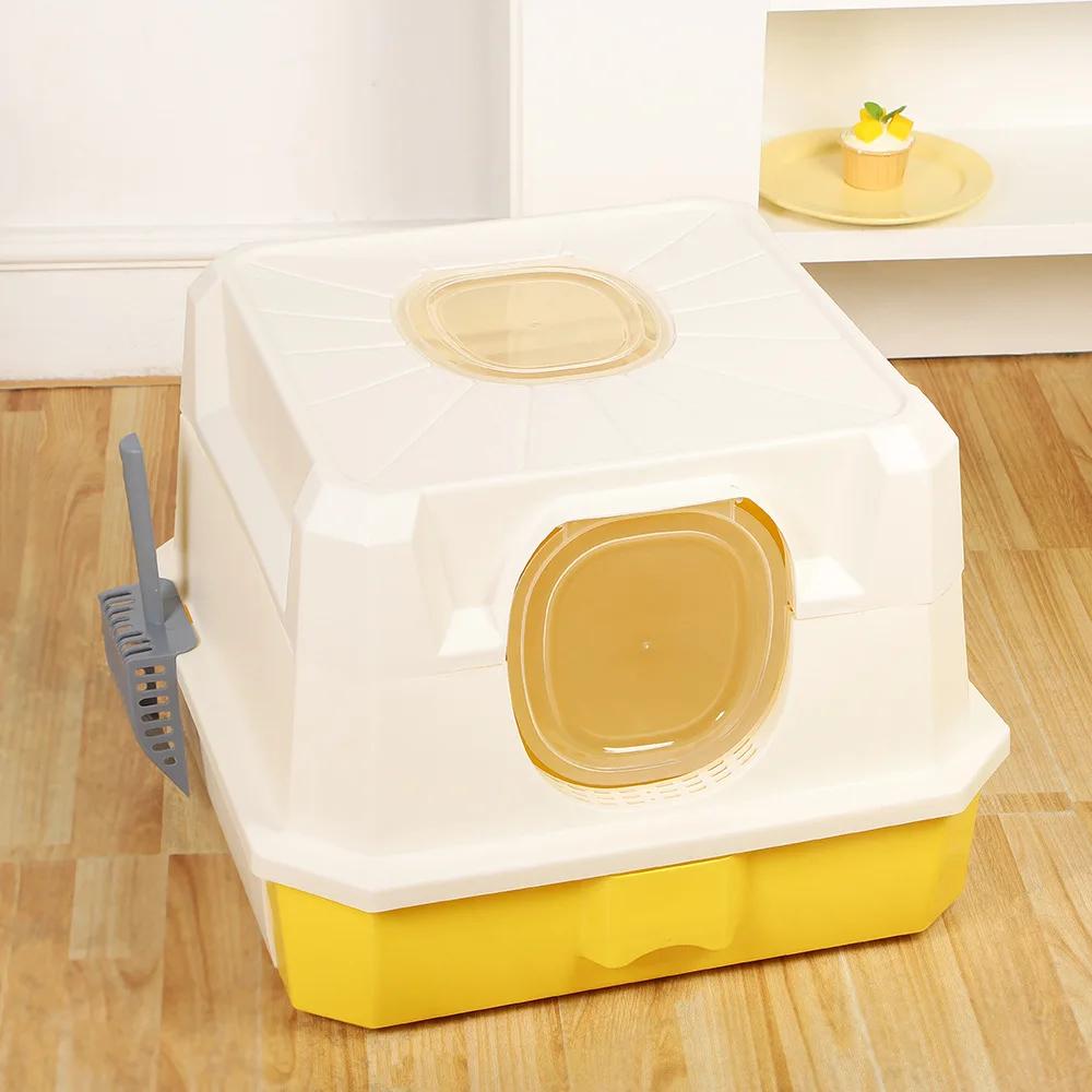 

Полностью закрытые песочницы для кошек, складной дизайн, кошачий туалет, удобный ящик, кошачий туалет, отпугиватель пыли и запахов, товары для животных 53x53x40cm жёлтый