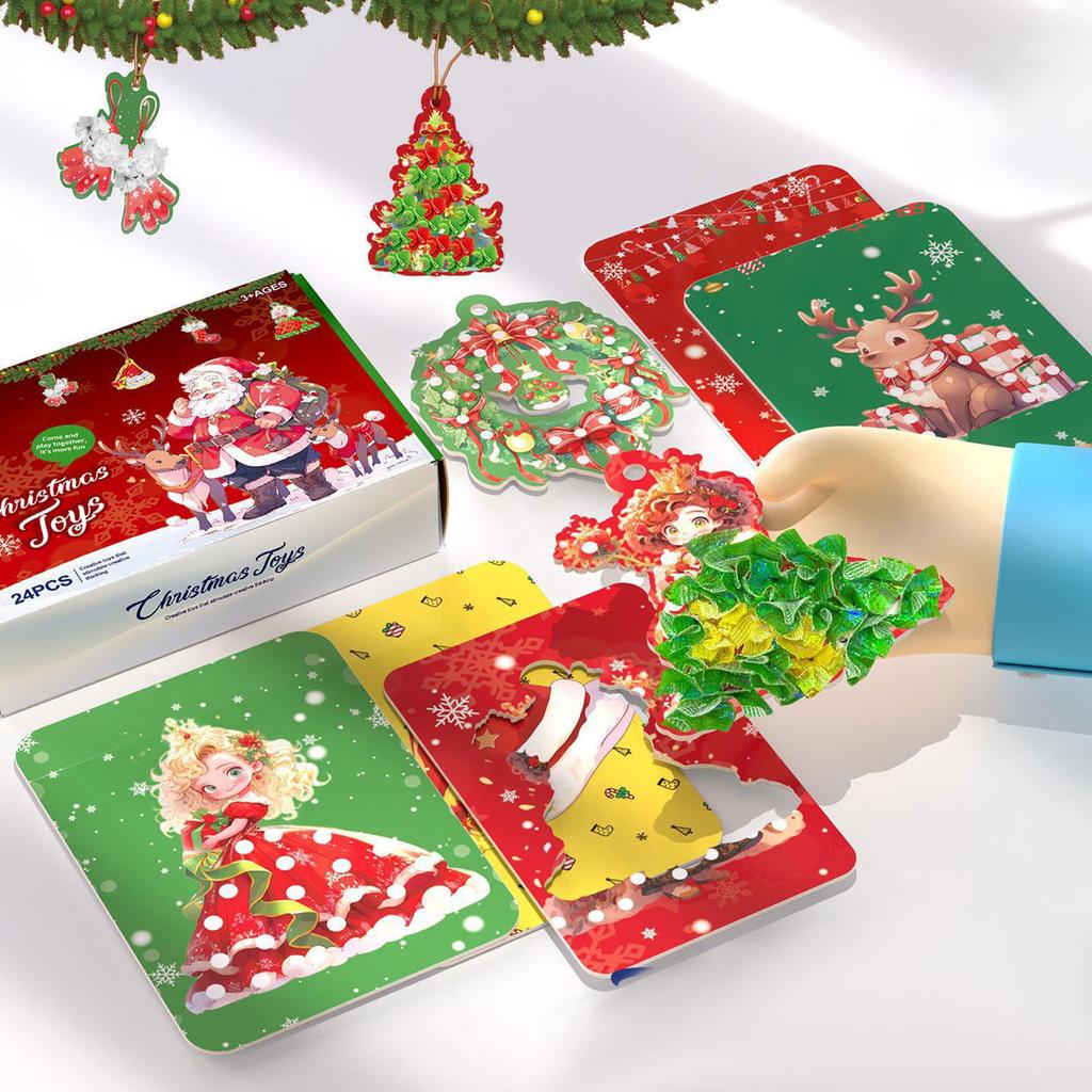 24 Themed Christmas Tree DIY Ornaments, DIY Puncture Painting Kits, Christmas Tree DIY Craft Hangings Decorations