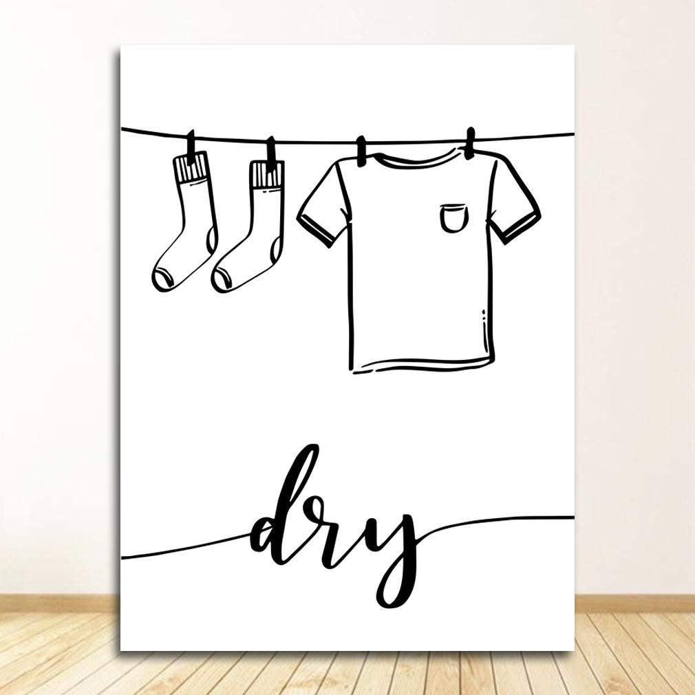 Sign Black White Pictures Bathroom Home Decor Modular Wall Art Print Canvas Painting Nordic Poster Wash Dry Fold Repeat Laundry