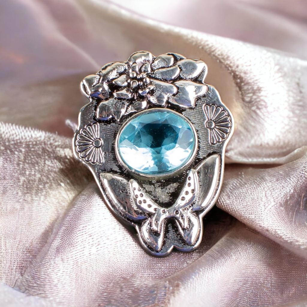 925 Solid Silver Semi Precious Gemstone Oxidised Designer Jewelry Pendant 1.37" CP-6