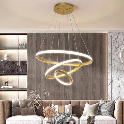 Modern Golden Three-Ring LED Pendant Light