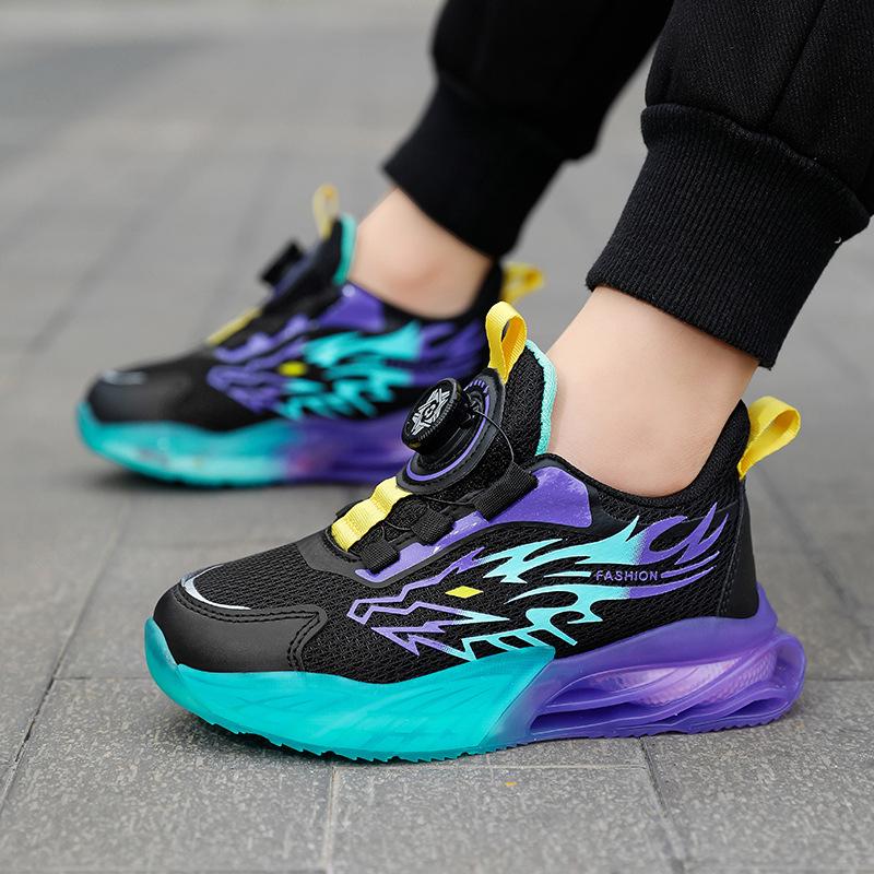 

Children s breathable boys button shock-absorbing non-slip sports shoes air cushion soft elastic mesh new spring rotating running shoes 39