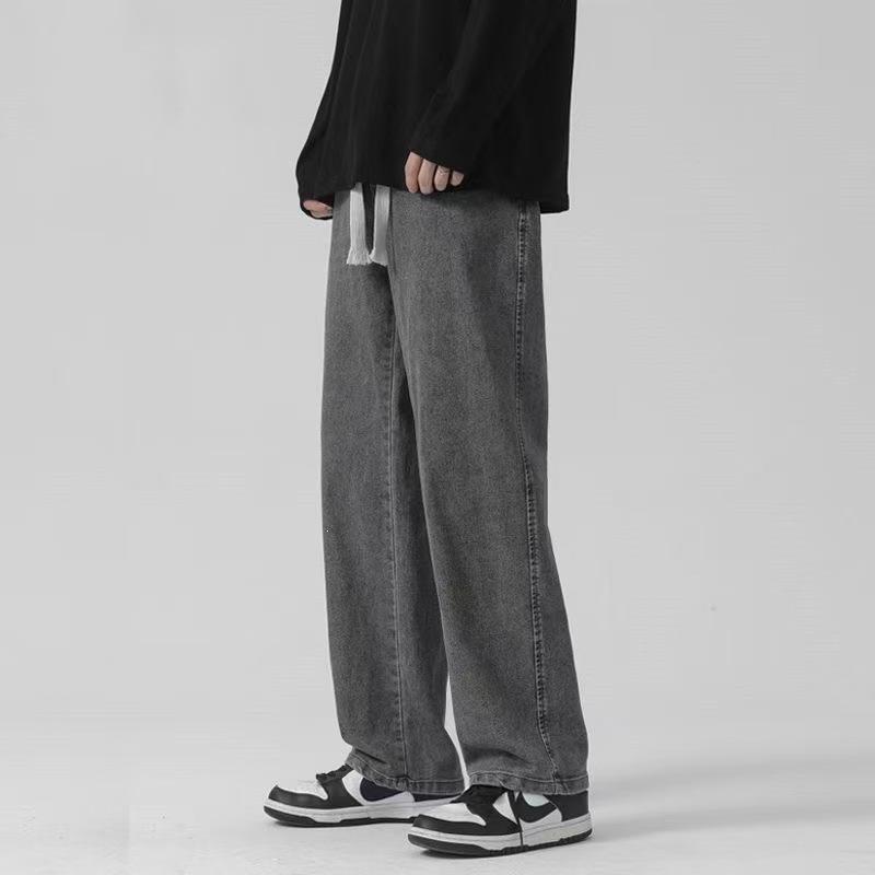 Fankes Jeans Men's Spring and Autumn New Loose Straight Elastic Waist Drawstring Versatile Casual Long Pants