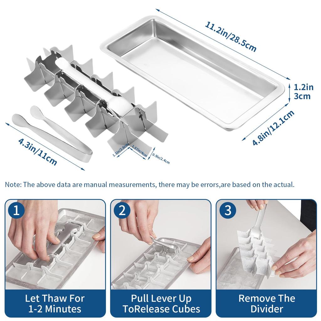 2Pcs Stainless Steel Ice Cube Trays with Lever 18/8 Metal Freezer Mold 18 Slots Reusable Bar  Kitchen Cocktail Ice Maker with Clips