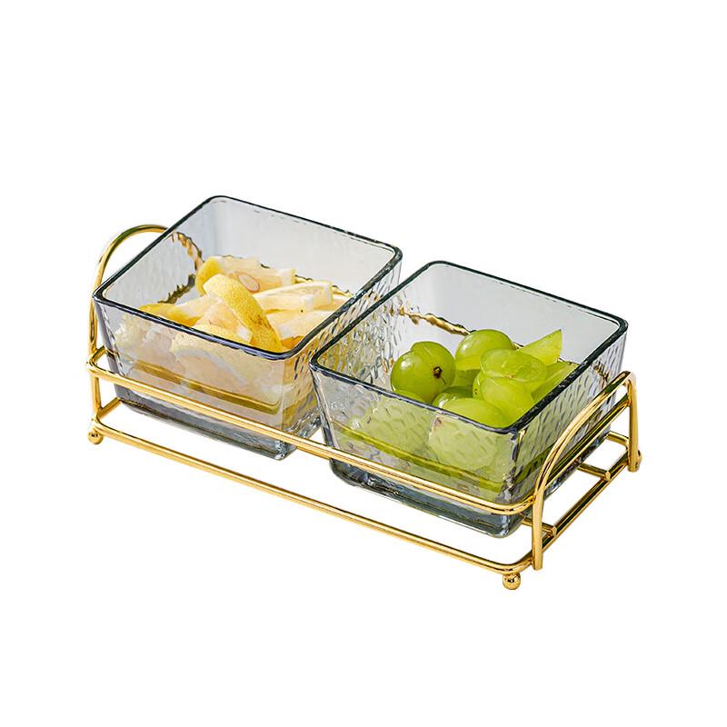 

Partitioned Glass Serving Dish with Gold Stand