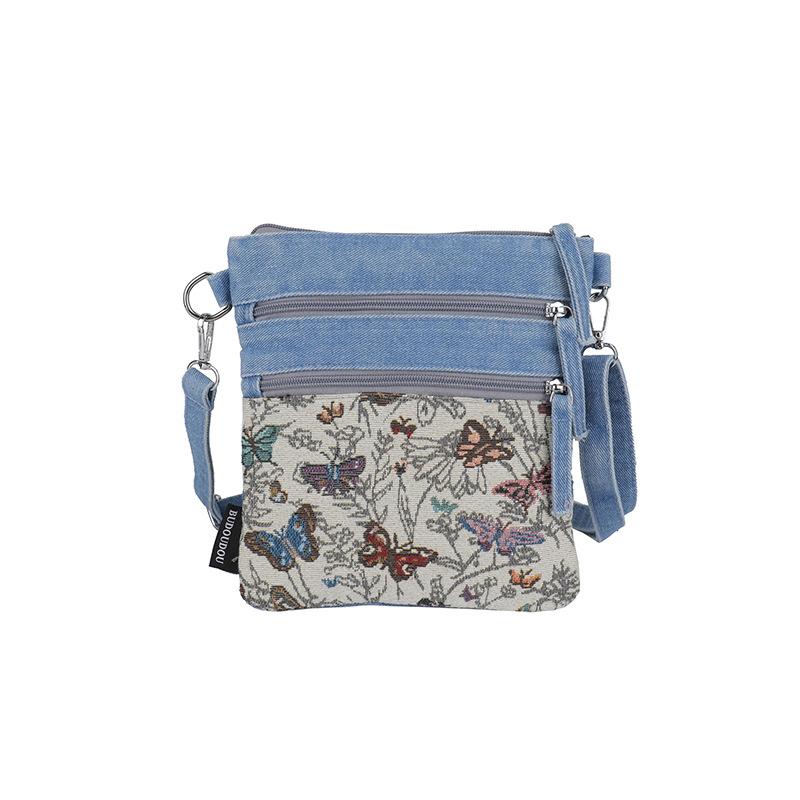 

Винтажная джинсовая сумка с принтом бабочек Сумка через плечо светло-синий