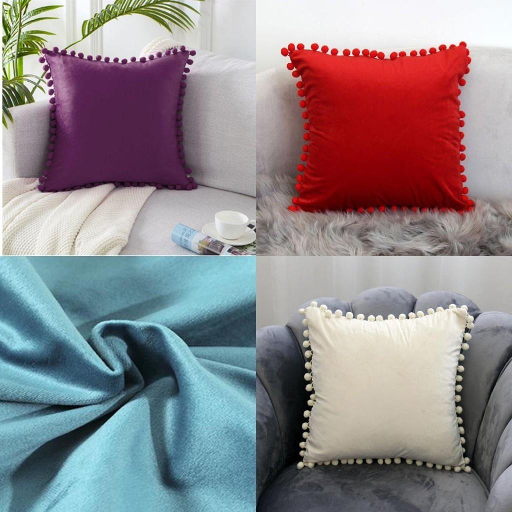 Luxurious 45x45cm Pom-poms Cushion Cover In Soft Velvet For Elegant Home Dcor