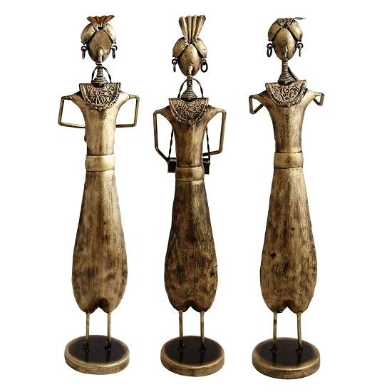 Wrought Iron Musical Doll Set Handmade Decorative Gift Item Showpiece for Home Decor, Multicolour, 53.34 Cm , 3 Piece