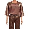 2 pezzi/set donna top pantaloni tuta raso superficie liscia mezze maniche scollo a V maglietta larga allacciatura pantaloni di colore puro con tasche signora casual tuta pantalone