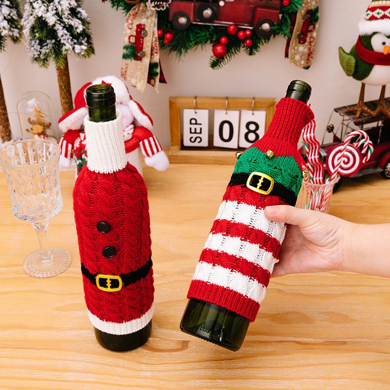 Christmas Wine Bottle Practical Woven Santa Claus Wine Bottle Cover Family Dining Table Wine Bag Home Party Ornament
